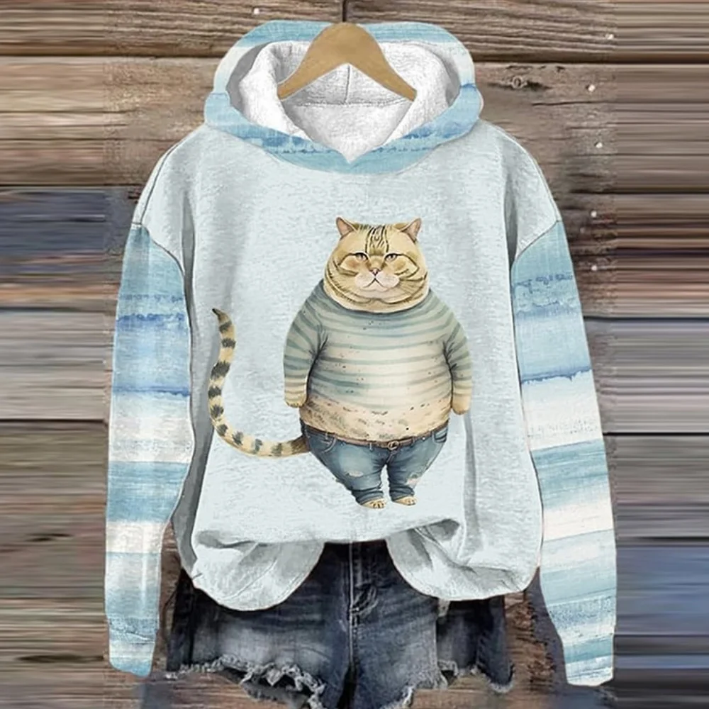 Women\'s Hoodies Funny Kawaii Cat Animals Printed Hoodie For Men Sweatshirts Female Clothes Casual Long Sleeve Unisex Pullovers