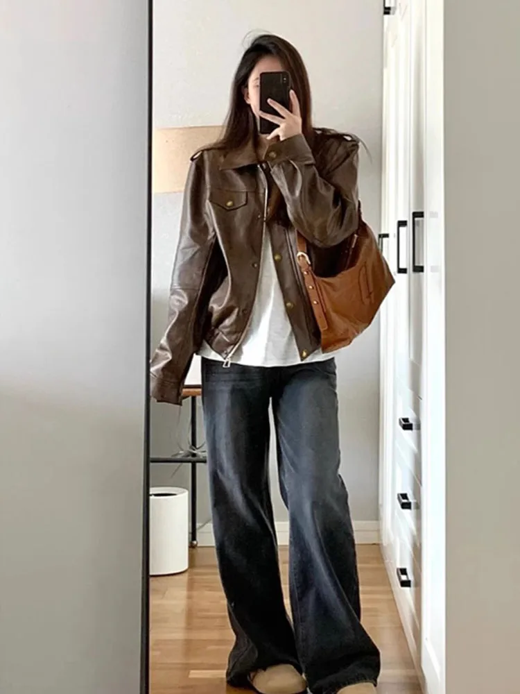 2025 Ropa Mujer Harajuku Giubbotti per le donne Vintage Streetwear BF Capispalla oversize Moda PU Casual Coreano Y2k Cappotto Top