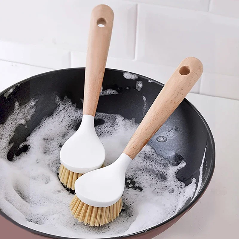 Kitchen Cleaning Brush Natural Wooden Handle Cleaning Dishwashing Brush Cast Iron Frying Pan Brush Kitchen Accessories