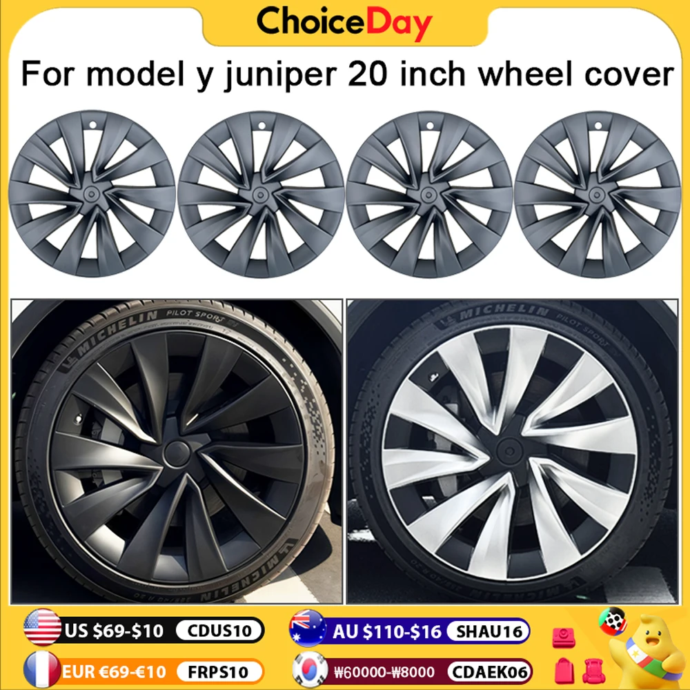 

4 шт. крышка ступицы для Tesla Model Y Juniper 2025, 20 дюймов, сменная автомобильная крышка ступицы, полный обод, автомобильные аксессуары, крышка колеса