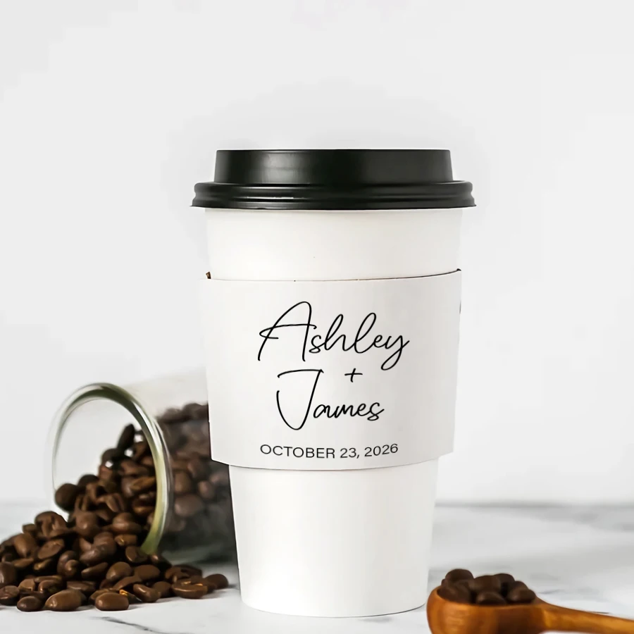 

50PCS Personalized Disposable Coffee Cup Sleeve, Custom White Paper Cup Sleeve for Wedding/Bar/Party/Shower - CUP NOT INCLUDED