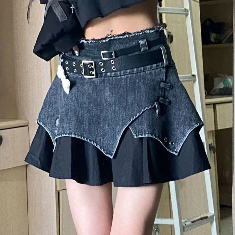 Pure Desire Spicy Girl Cowboy Skirt Children's New Dopamine Dressing Irregular Patchwork Design Puffy Pleated Skirt