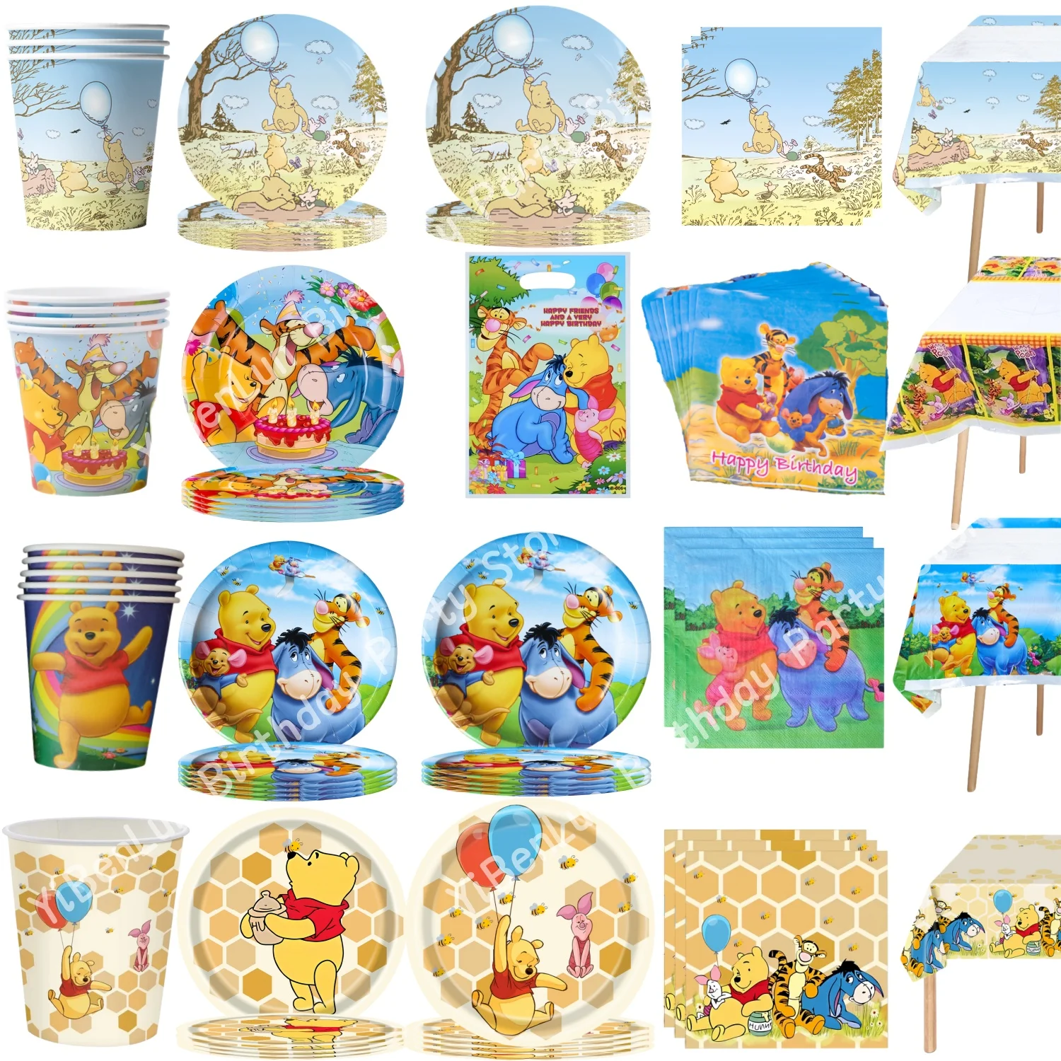 

Happy Birthday Winnie Birthday Cake Decor Disposable Tableware Cup Plate Tablecloth Balloon Baby Shower Kids Party favors Supply