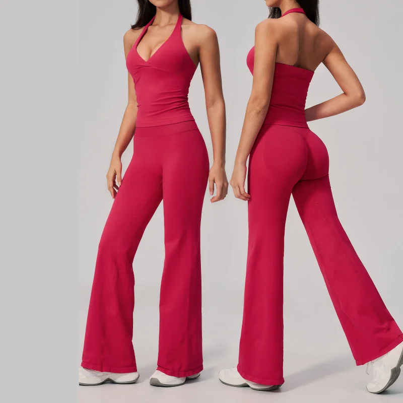 Yoga Set 2PCS Sportswear Women's Halter Neck Yoga Slim Fit Beauty Back Workout Outfits Gym Clothing Sports Fitness Yoga Wear