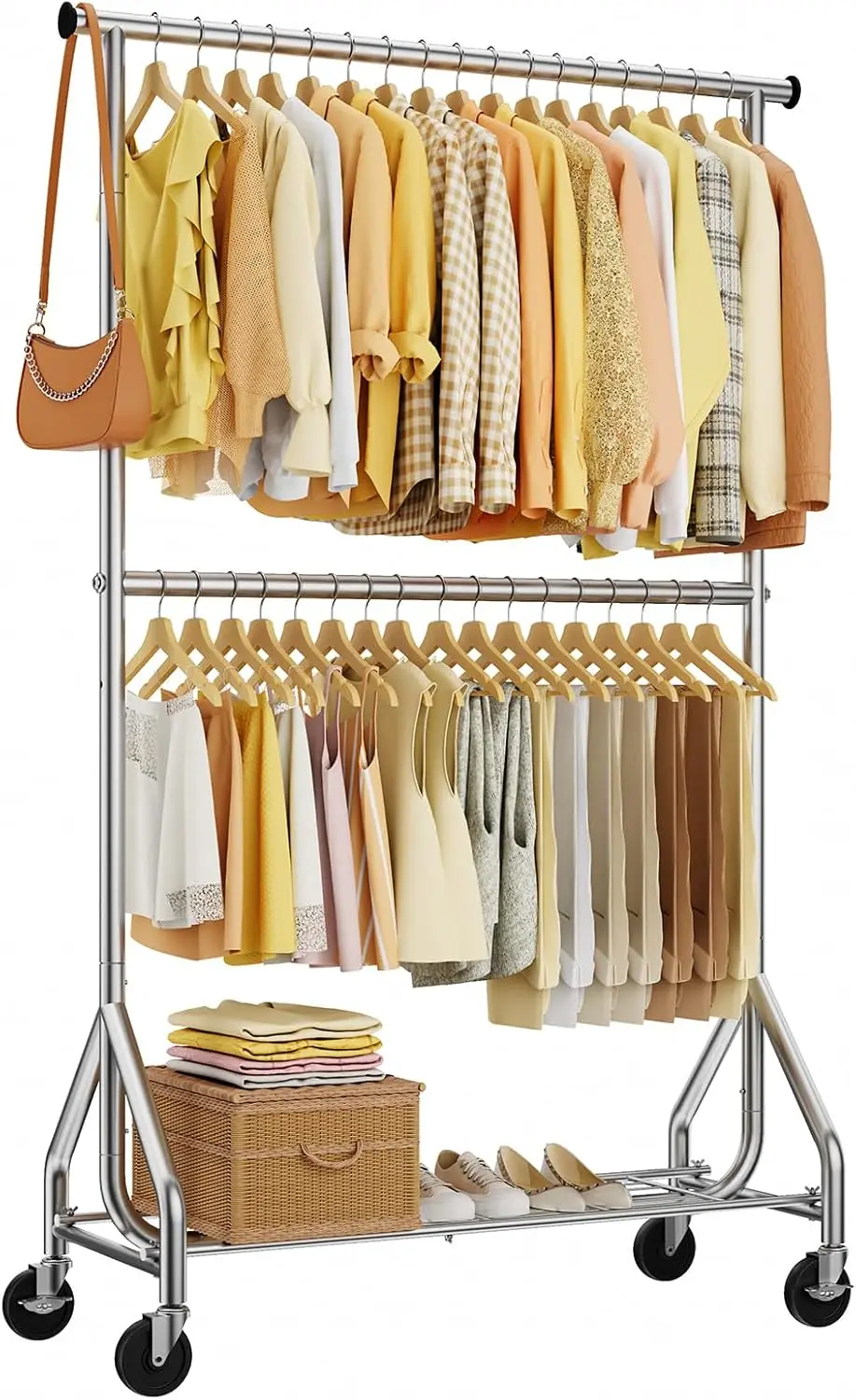 

Heavy Duty Clothes Rack, Double Rod Clothing Rack for Hanging Clothes, Rolling Garment Rack, Adjustable Freestanding War