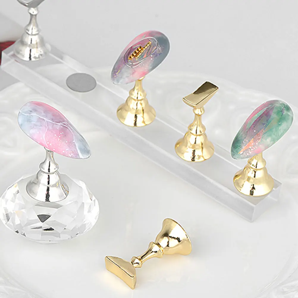 

7Pcs Nail Art Display Stand Acrylic Bracket Manicure Practice Rack Golden Alloy Holder