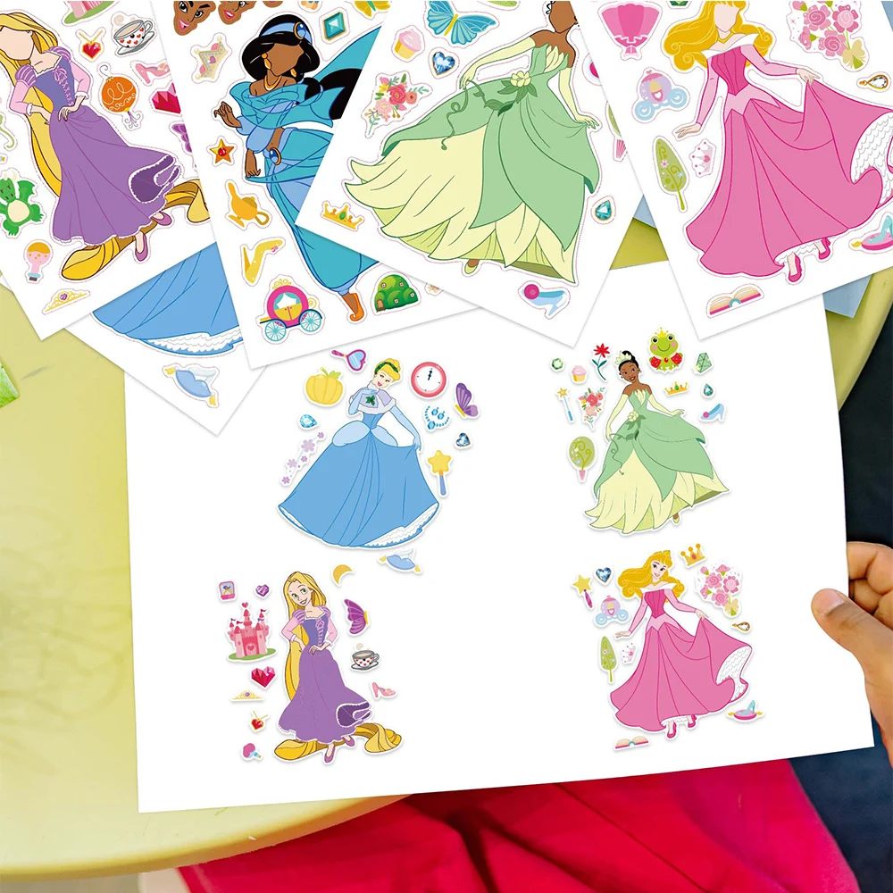 8/16Sheets Make Your Own Disney Princess Puzzle Stickers Children Game Make-a-Face Assemble Jigsaw DIY Toys Party Gift For Girls