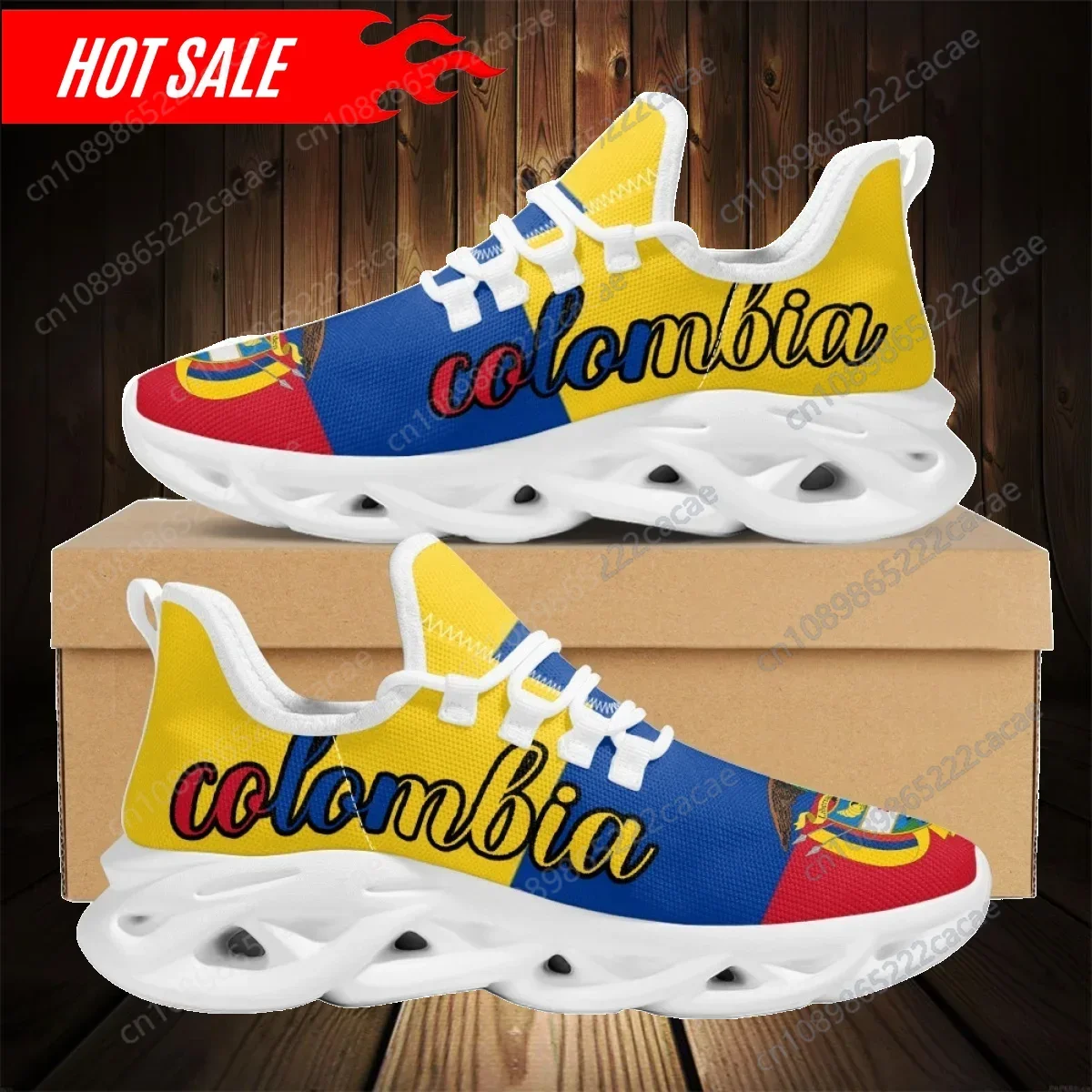 

2024 New Sport Running Shoes Colombia Flag Lace-up Walking Sneakers Shock Absorption Cushion Tennis for Womens Mans