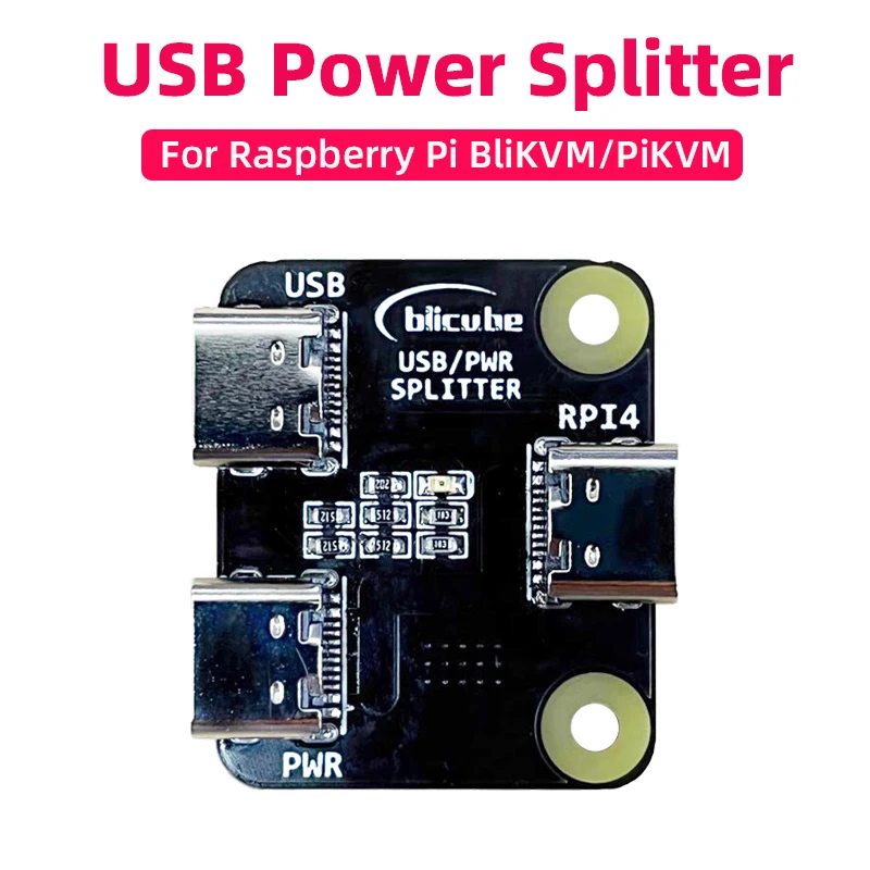 

USB Power Splitter for Raspberry Pi BliKVM & PiKVM "KVM over IP" HDMI-compatible CSI 1 IN 2 Type-C Power Splitter