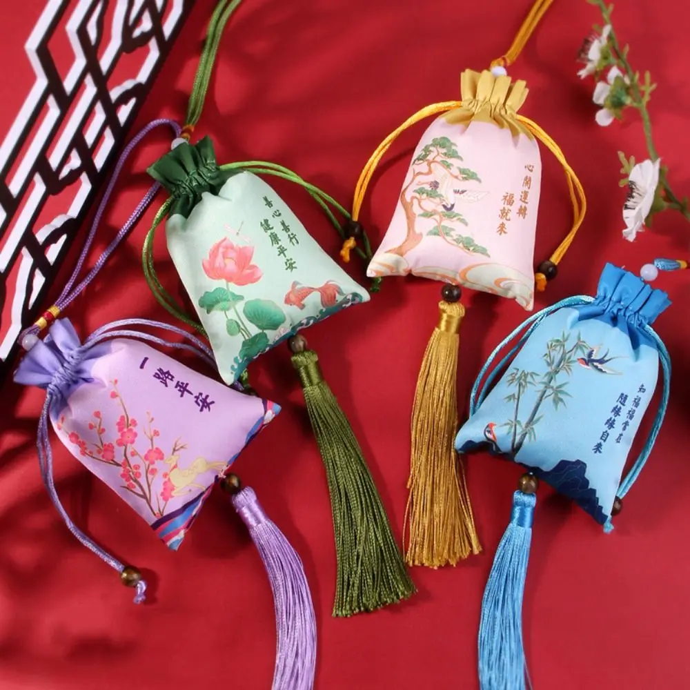 Floral Flower Tassel Drawstring Bag Beaded Bird Chinese Style Sachet Bag Storage Bag Wrist Bag Canvas Ethnic Flower Handbag