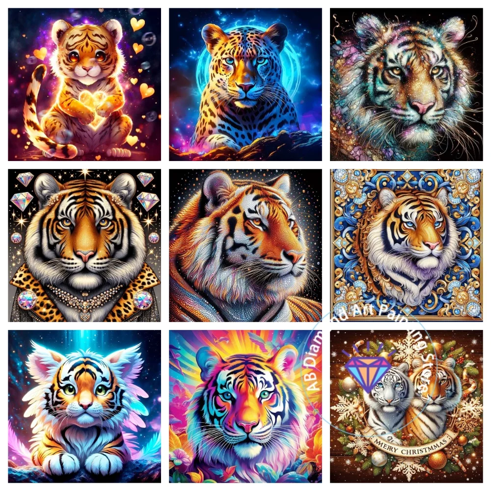 

Tiger Animal Christmas AB Diamond Painting Kit Square Round Diamond 5D DIY Mosaic Handmade Art Adult Exquisite Gift Home Decor