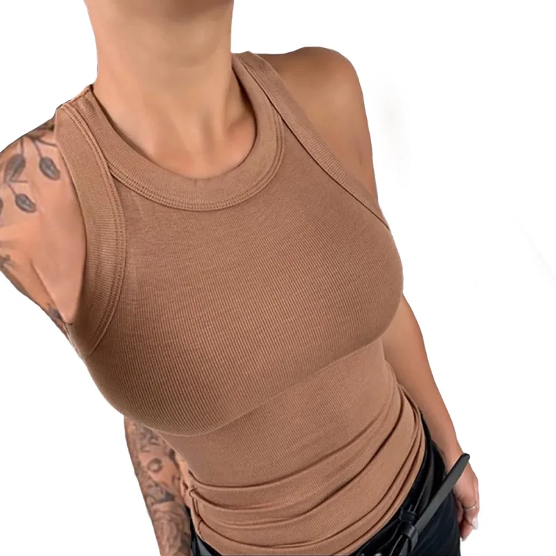 2024 여름 신상 멀티 컬러 프린트 베스트 여성 섹시 라운드넥 베이스 레이어 이너웨어 아우터웨어 니트 탑 탱크탑