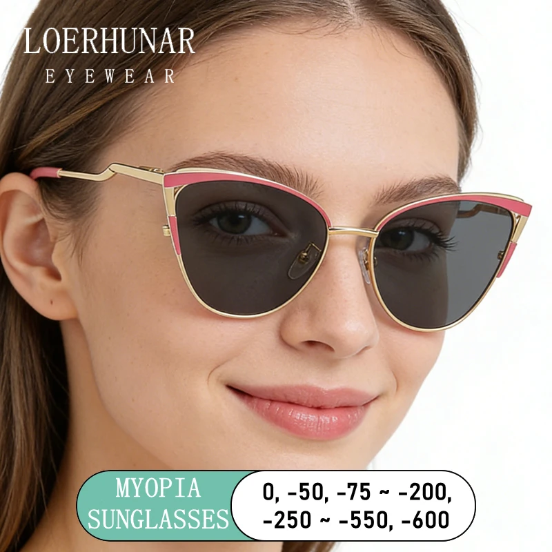 LOERHUNAR 2026 New Simple Fashion Cat's Eye Design Women's Myopia Sunglasses Customizable Optical Shading Prescription Glasses
