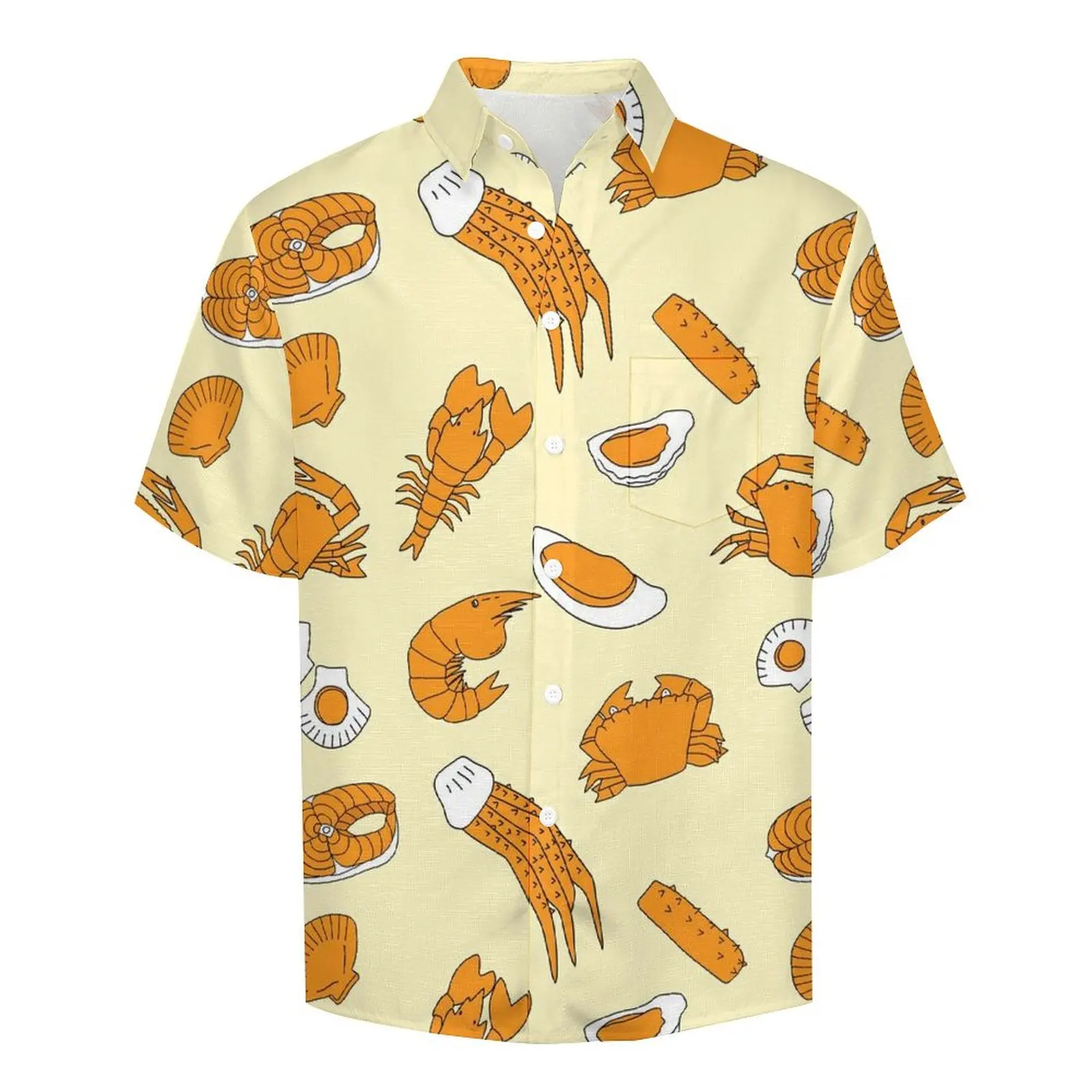 Lobster Loose Shirt Men Vacation Cartoon Animal Print Casual Shirts Summer Graphic Short Sleeve Retro Oversized Blouses