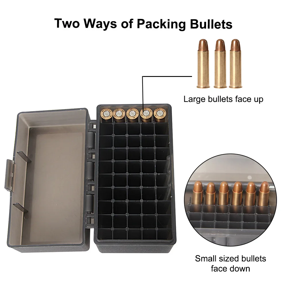50 Rounds Flip-Top Rifle Ammo Storage Box Hunting Cartridge Case for 5.56x45/.17/.222/.223/204 Rug Caliber Gun Ammo Safe Box New