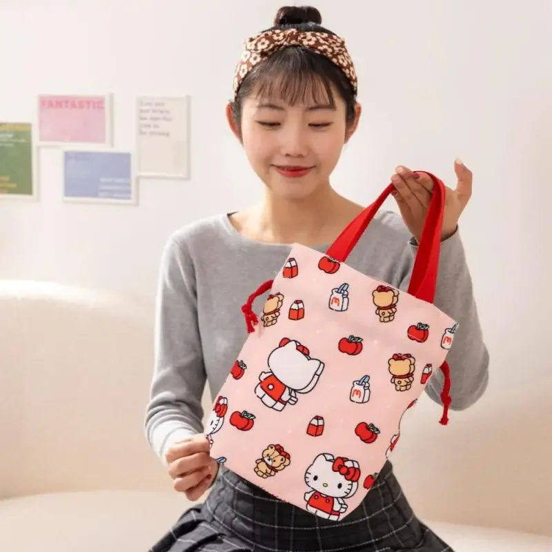 فتاة حقيبة مستحضرات التجميل قماش الكرتون المحمولة رسم حبل ملزمة الجيب المحمولة ودية حقيبة يد حقيبة حفظ الطعام حقيبة التخزين