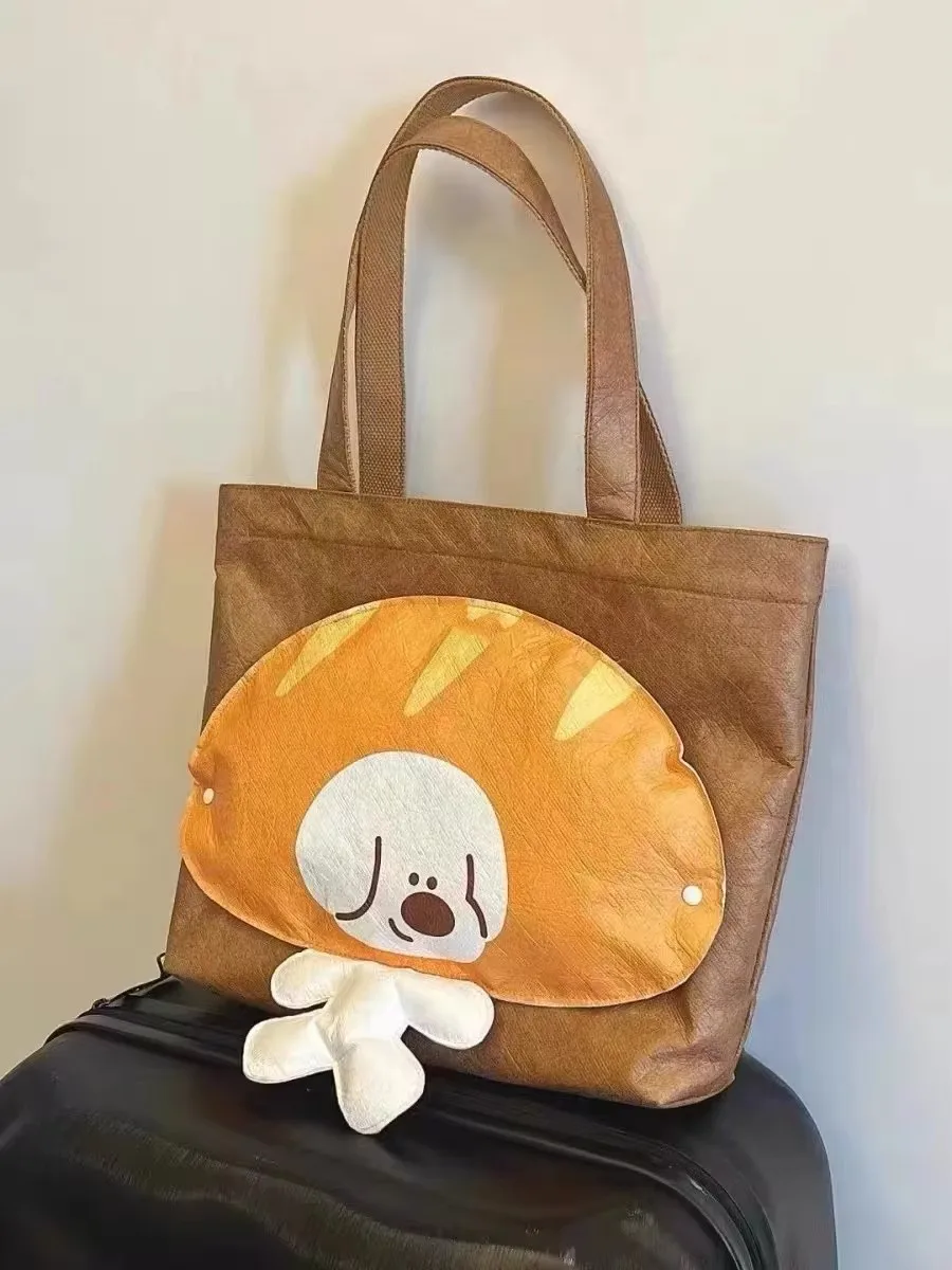 Kraft Large Capacity Bread Dog Tote Bag Cute Commuter Bag Premium Feeling Clash of Colours Merad Tote Shoulder Bag