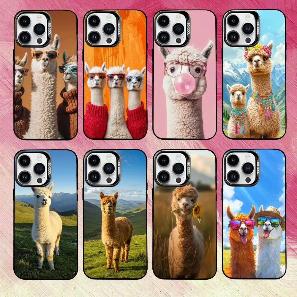 

Funny Animals A-Alpaca-EA Phone Case For iPhone 17,16,15,14,13,12,11 Plus,Pro Max,XS,Colorful Silver Phone case Funda Cover