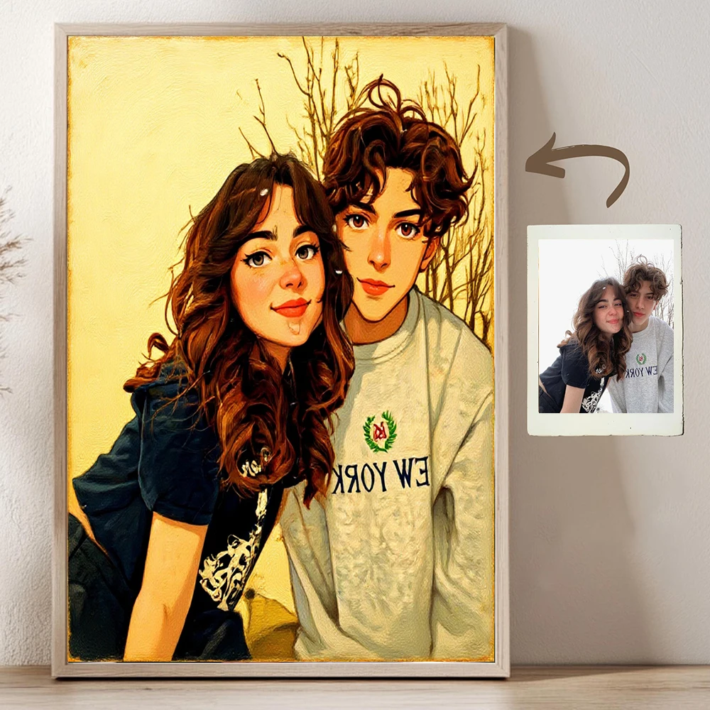 مخصص خمر النفط اللوحة أنيمي نمط صورة من صورة شخصية هدية عيد الميلاد للأزواج الأسرة الاطفال الجدار ملصق فني