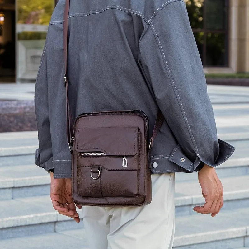 

Men's shoulder bag, vintage vertical (horizontal) backpack, business travel bag, casual man's zip leather bag, crossbody bag