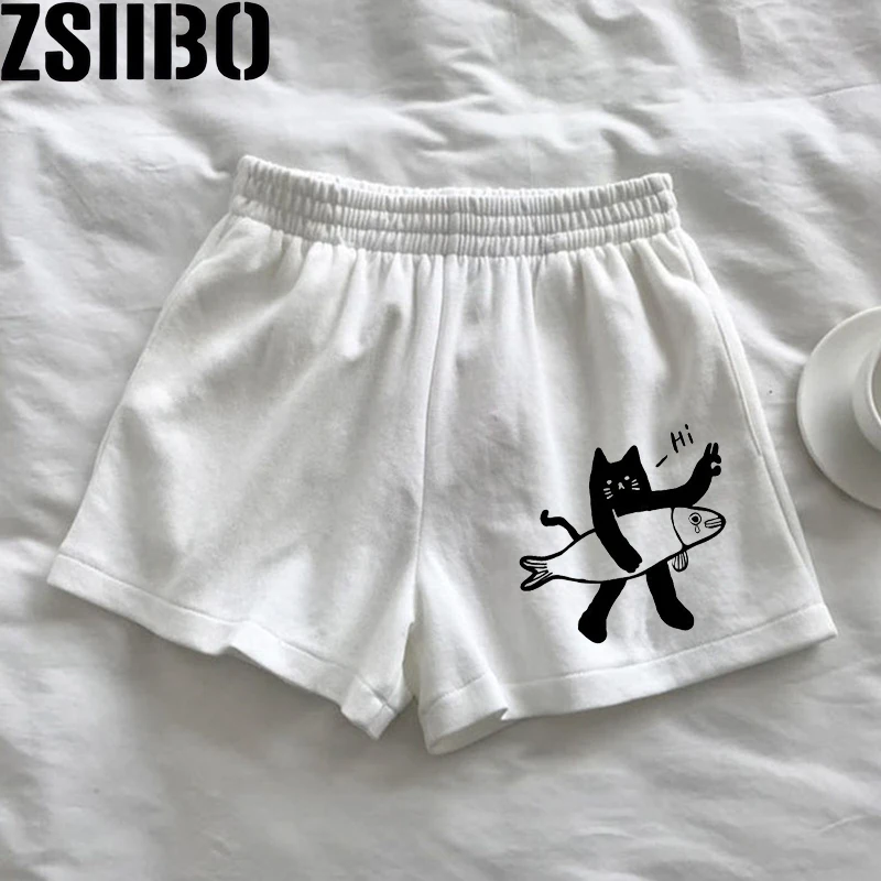 Summer Casual y2k Shorts Streetwear Loose Wide Leg Shorts beach party hanbok size high waist letter Elastic waist casual cute