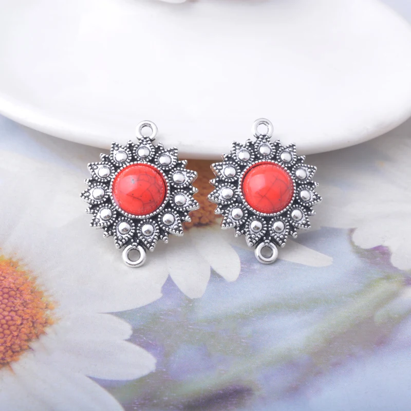 10 Stück Bohemian-Stil Antik-Silberfarbene Acryl-Doppel-Loch-Verbinder-Anhänger Zinkmetall-Ohrringe Anhänger Zubehör DIY-Schmuck – Detail 10