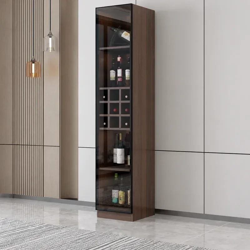 Modern Solid Wood Wine Cabinet with Glass Door Living Room Display Storage Unit Minimalist Wall Mounted Locker for Small Home