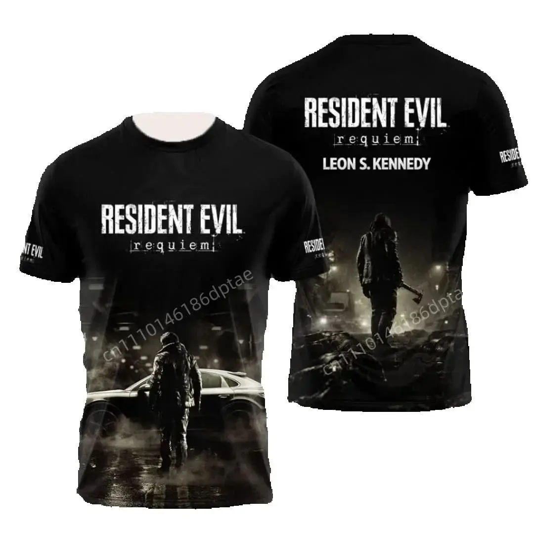 T-shirt imprimé 3D Resident Evil Requiem Leon S. Kennedy pour homme, streetwear décontracté à manche