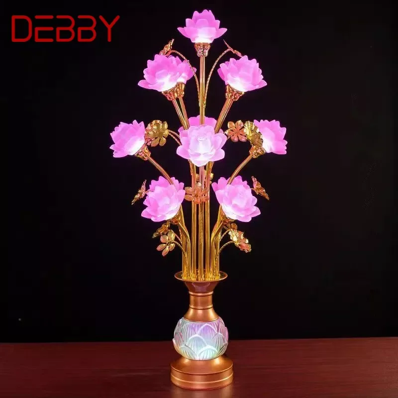 DEBBY Colored LED Lotus Table Lamp For Buddha Lamp Household Buddha Hall Lamp Glass Lamp Temple Worship Buddha Front Lamp