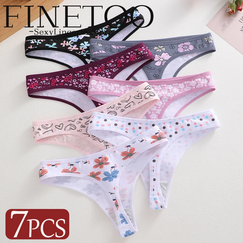 7-teiliges Set Nahtlose XS-XXL Baumwoll-Unterhosen, Atmungsaktive Sexy Low-Waist G-Strings mit 28 Druckmustern, Weiche Damen-Tangas Lingerie
