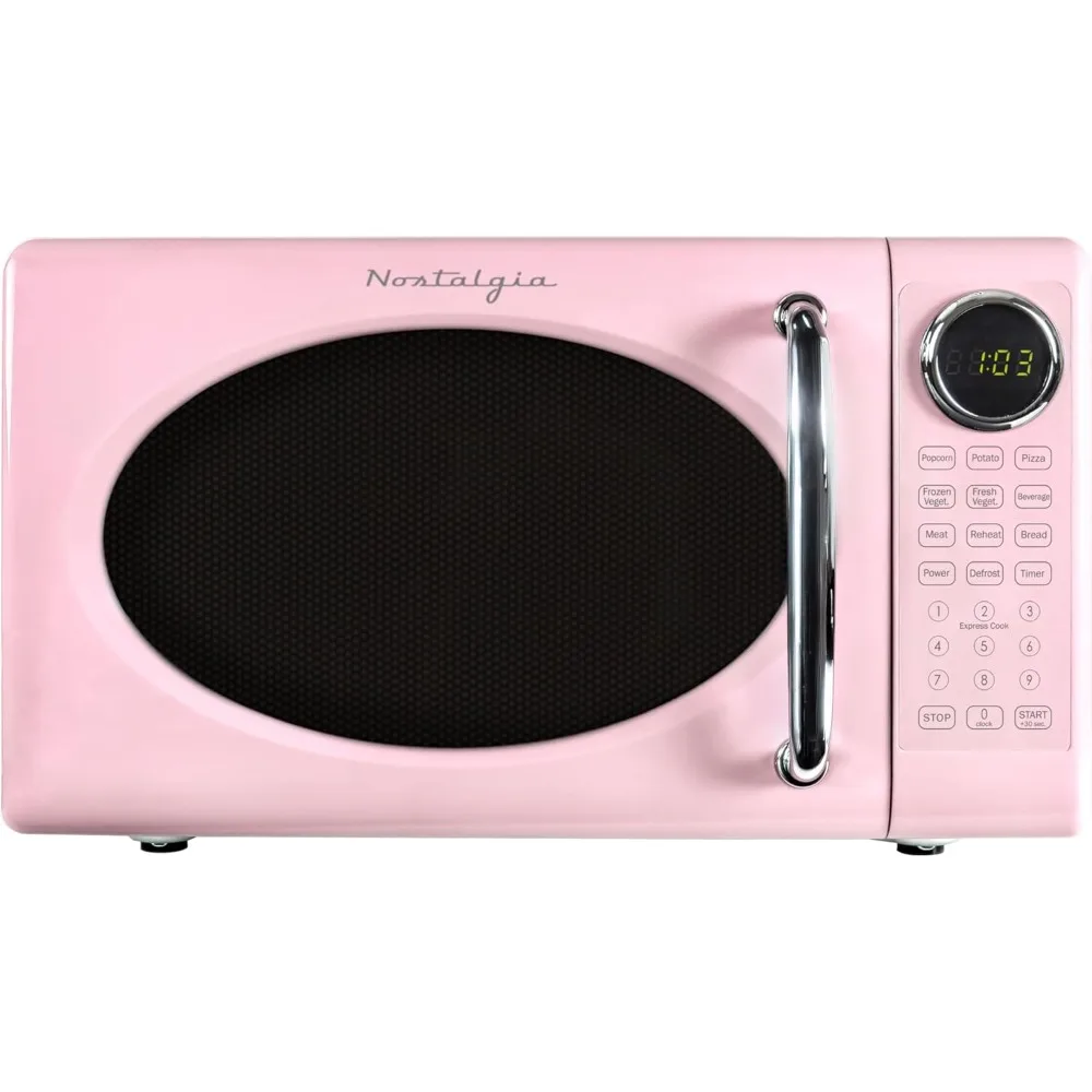 

Retro Microwave Oven 0.7 Cu Ft, 700-Watt Countertop Size with Glass Turntable, Child Safety Lock, 8 Auto-Cook Programs
