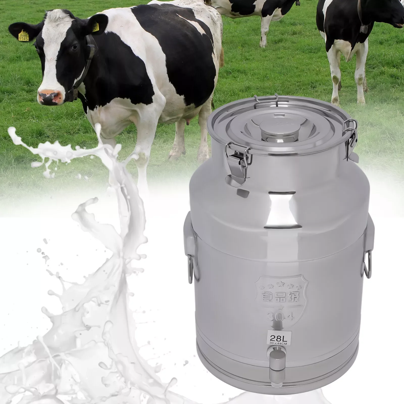 

28L Stainless Steel Milk Can 7.4Gallon Wine Barrel Bucket Large Milk Storage Container with Faucet