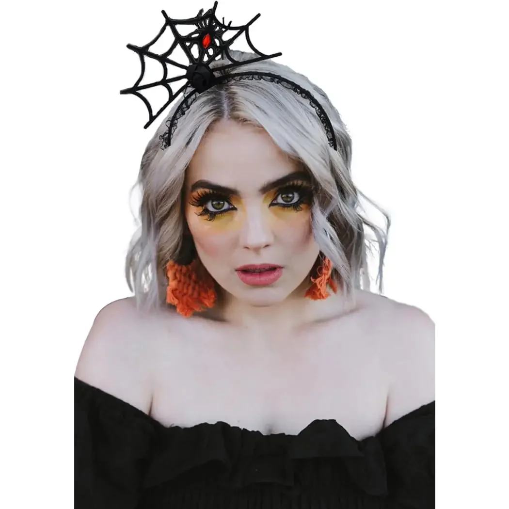 Halloween Black Lace Headbands Spider Lace Hair Band With Black Lace Clavicle Choker Necklace Witch Devil Skull Head Band Ball