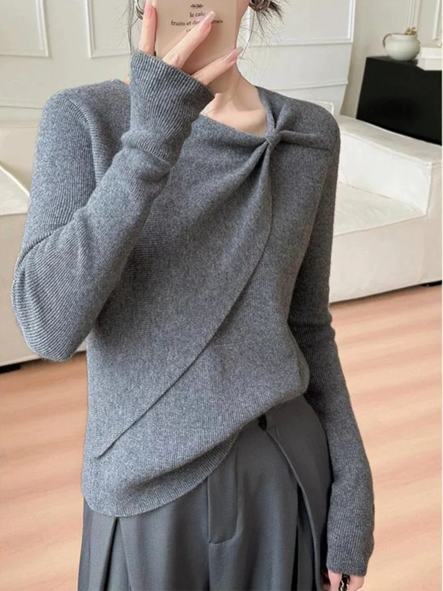 

Мягкий свободный длинный вязаный свитер в стиле ретро, женский базовый слой, удобный цветной трикотаж Blo для зимних поездок на работу