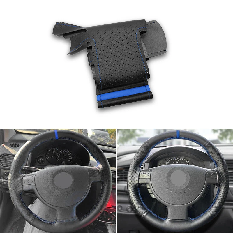 

Car Steering Wheel Cover Leather Trim blue line blue strip For Opel Corsa C 2001-2006 Combo C 2001-2011 Holden Barina Tigra 2005