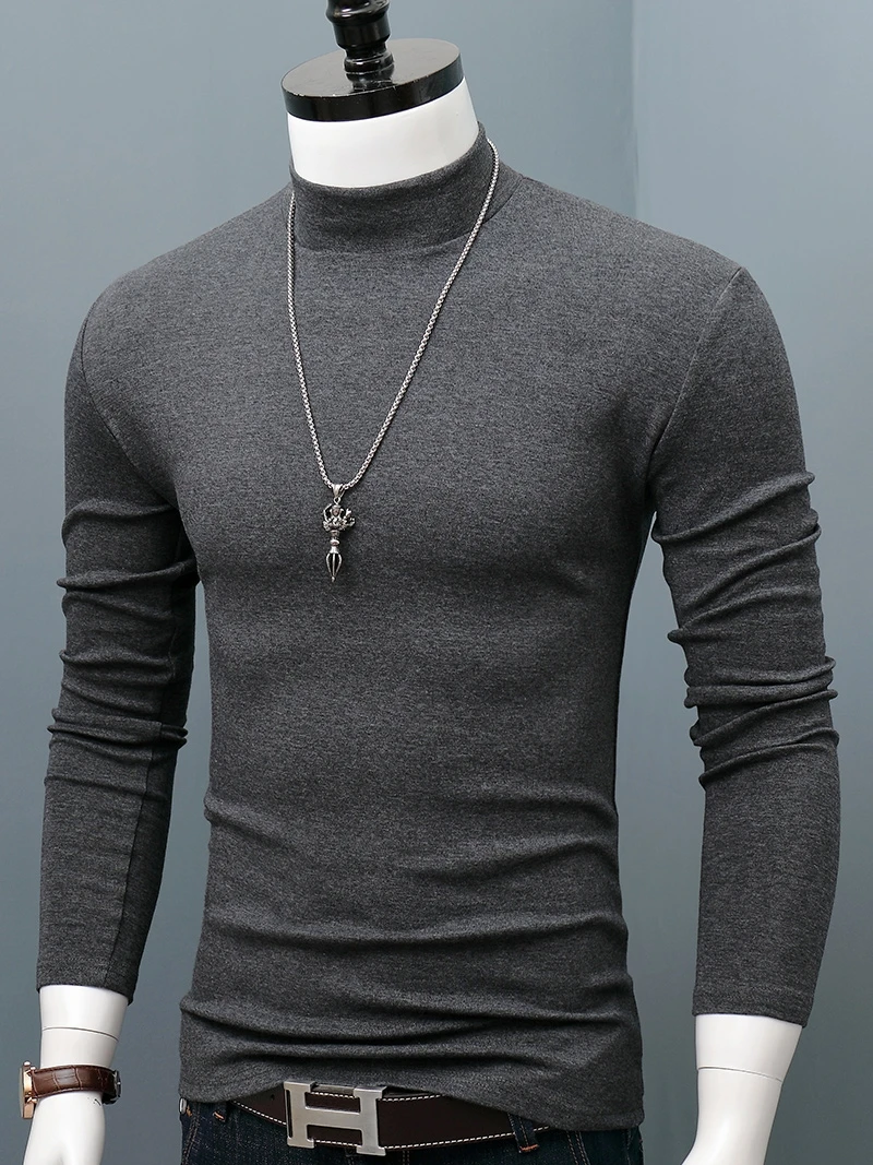 

2024 Autumn Men's Turtleneck Sweater Winter Knitting Pullovers Rollneck Warm Men Jumper Loose Solid Color Top Knitwear C122