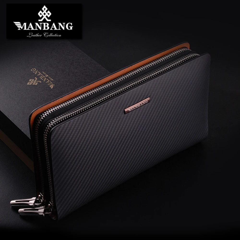 Men Mens Genuine Leather Clutch Bags Solid Zipper Designer Male Long Wallets Luxury Black Fashion Purse MBS8390