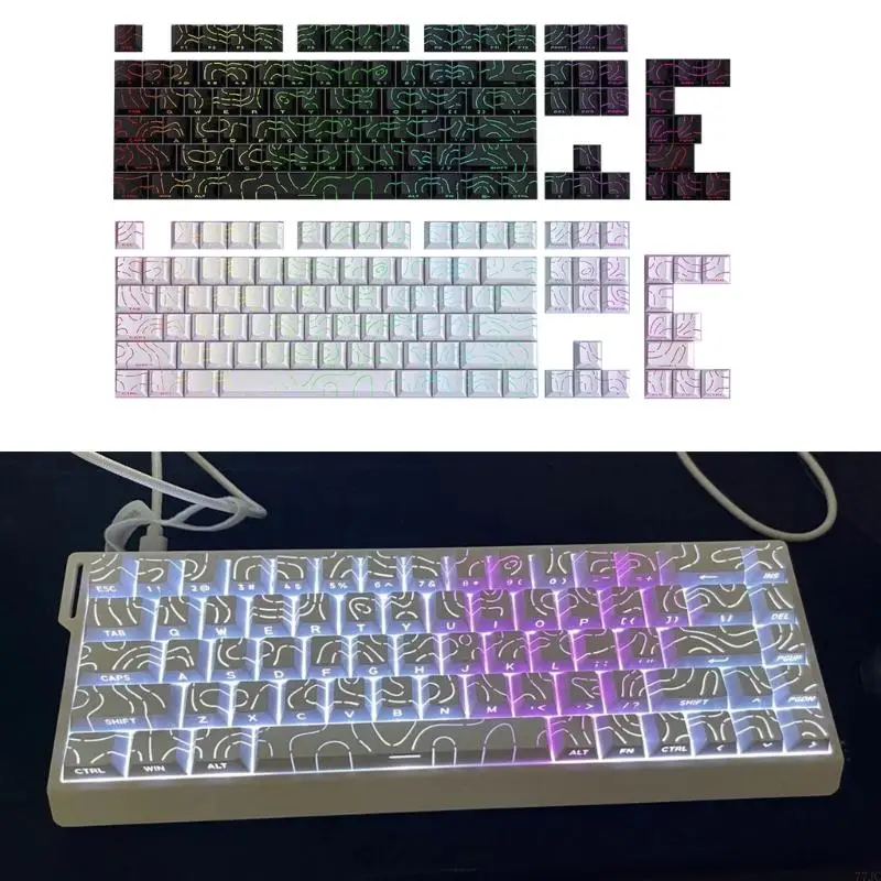 Original Height Keycaps Set Contour4.0 Side Print Keycap Wear Resistant PBT for Gaming and Office Keyboards Use 77JC