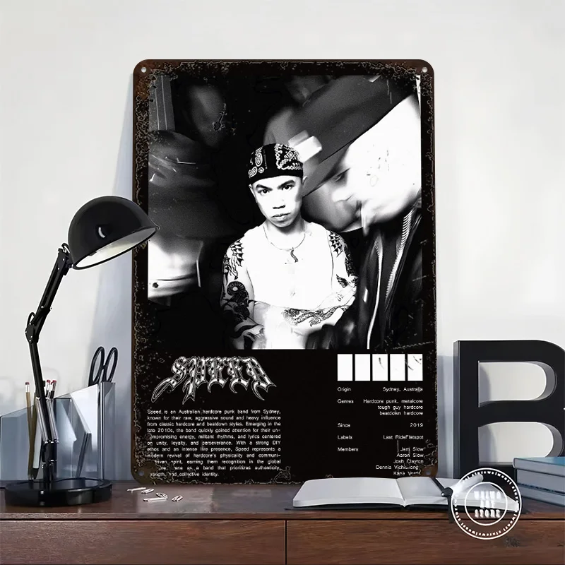 Speed Hardcore Punk Band Portrait Personalized 3D Textured Metal Poster Wall Art Vintage Tin Signs for Setup Decorations Decor