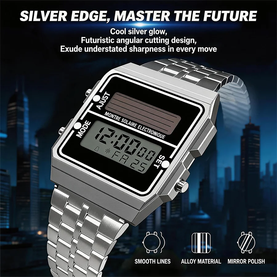 Ретро-часы для мужчин с квадра – обзор и цена Solar Powered Watch
