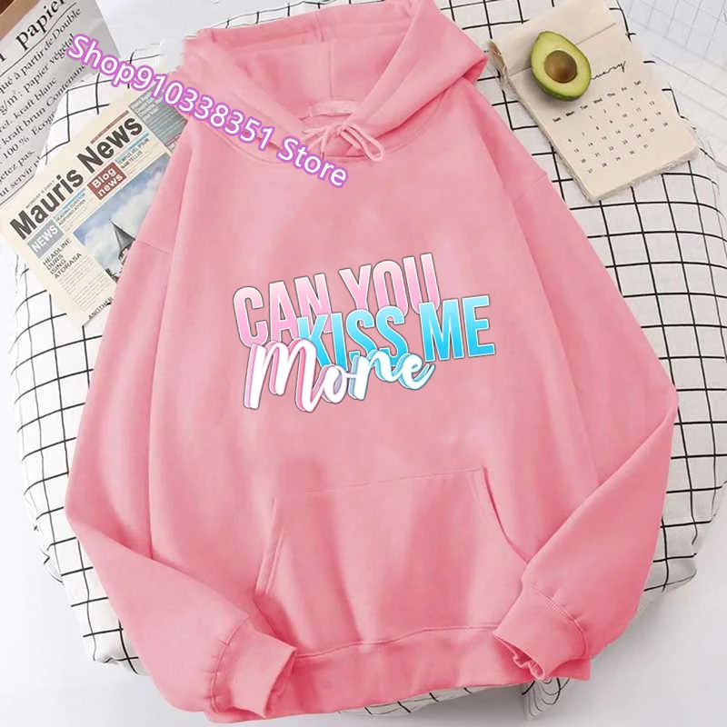 Can You Kiss Me More Letter Printing Hoodies Women Fashion Hoody Punk Fleece Streetwear Autumn Crewneck Hooded Female Casual