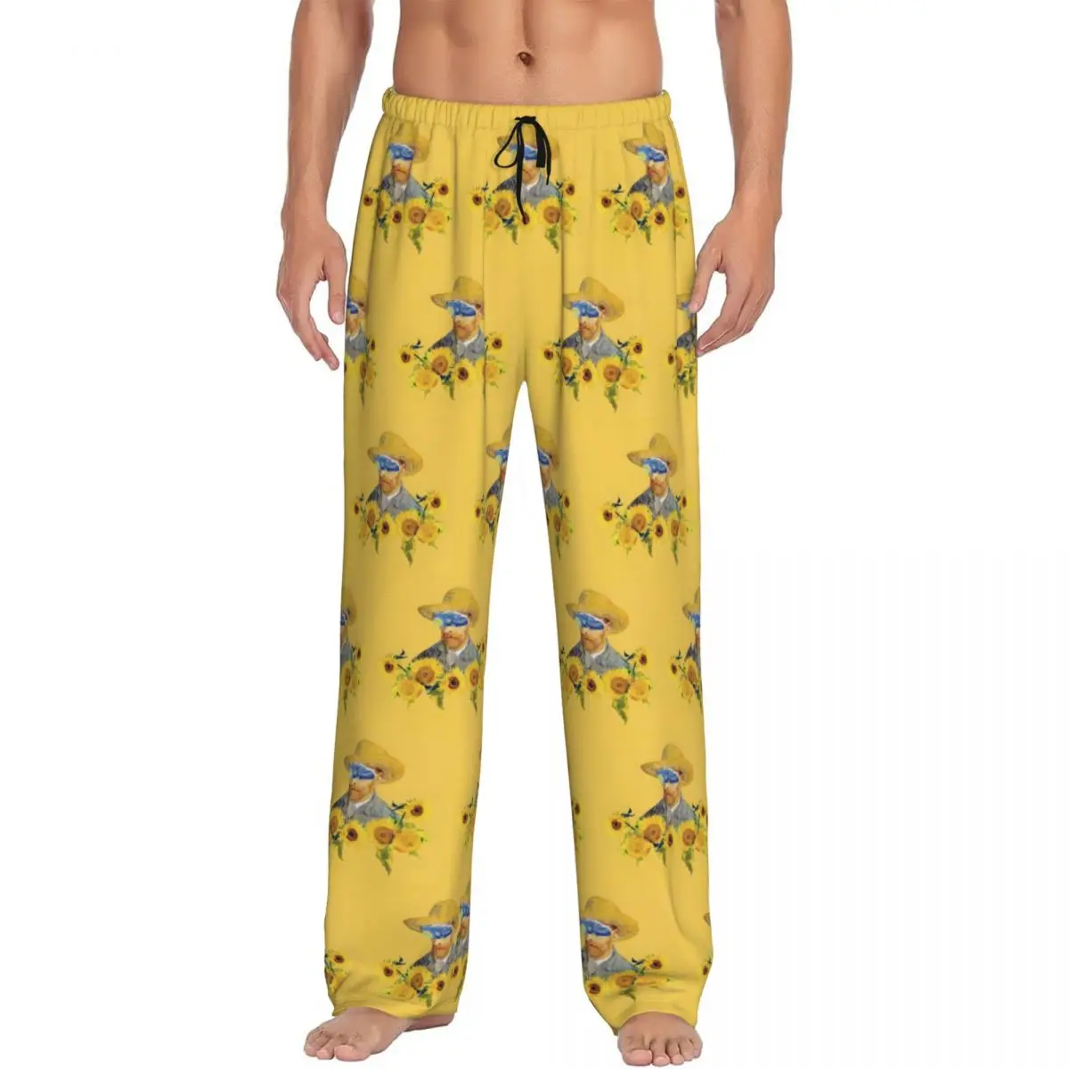 Custom Vincent Van Gogh Pajama Pants Men Sunflowers Sleepwear Lounge Sleep Bottoms Stretch with Pockets