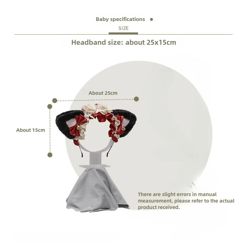 Orelha de gato de pelúcia lolita headwear com pequena sino cosplay anime con acessório kawaii menina clássico lolita cocar babados faixa de cabelo
