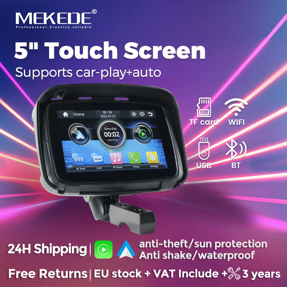 MEKEDE IPX7 Waterproof Motorcycle Linux Car Navigation Multimedia 5 inch Touch Screen Wireless CarPlay Android AUTO MOTO Player