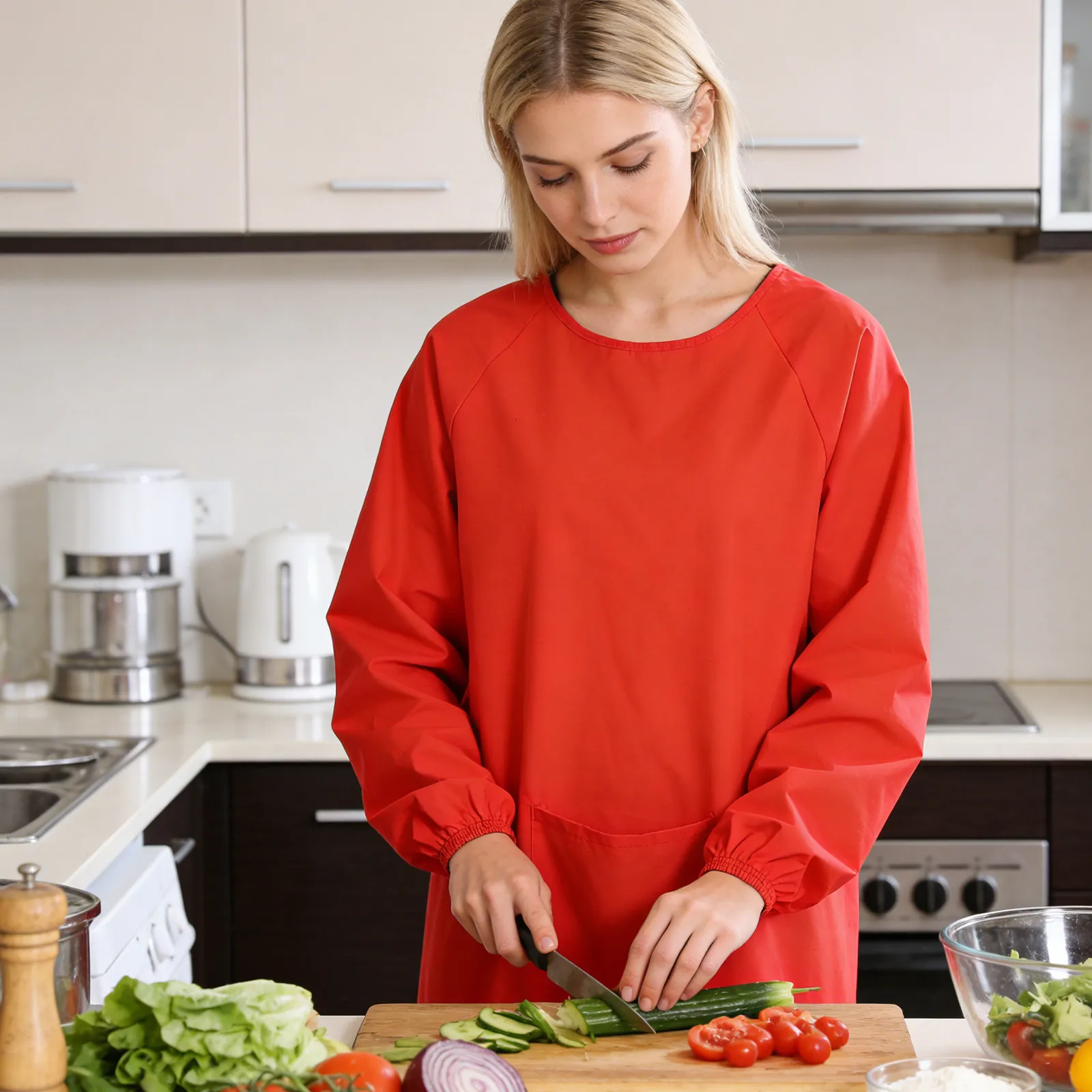 Waterproof Apron Orange Long Sleeves Smock Overalls Work Apron Oil Proof Kitchen Cleaning Dog Grooming Server Restaurant