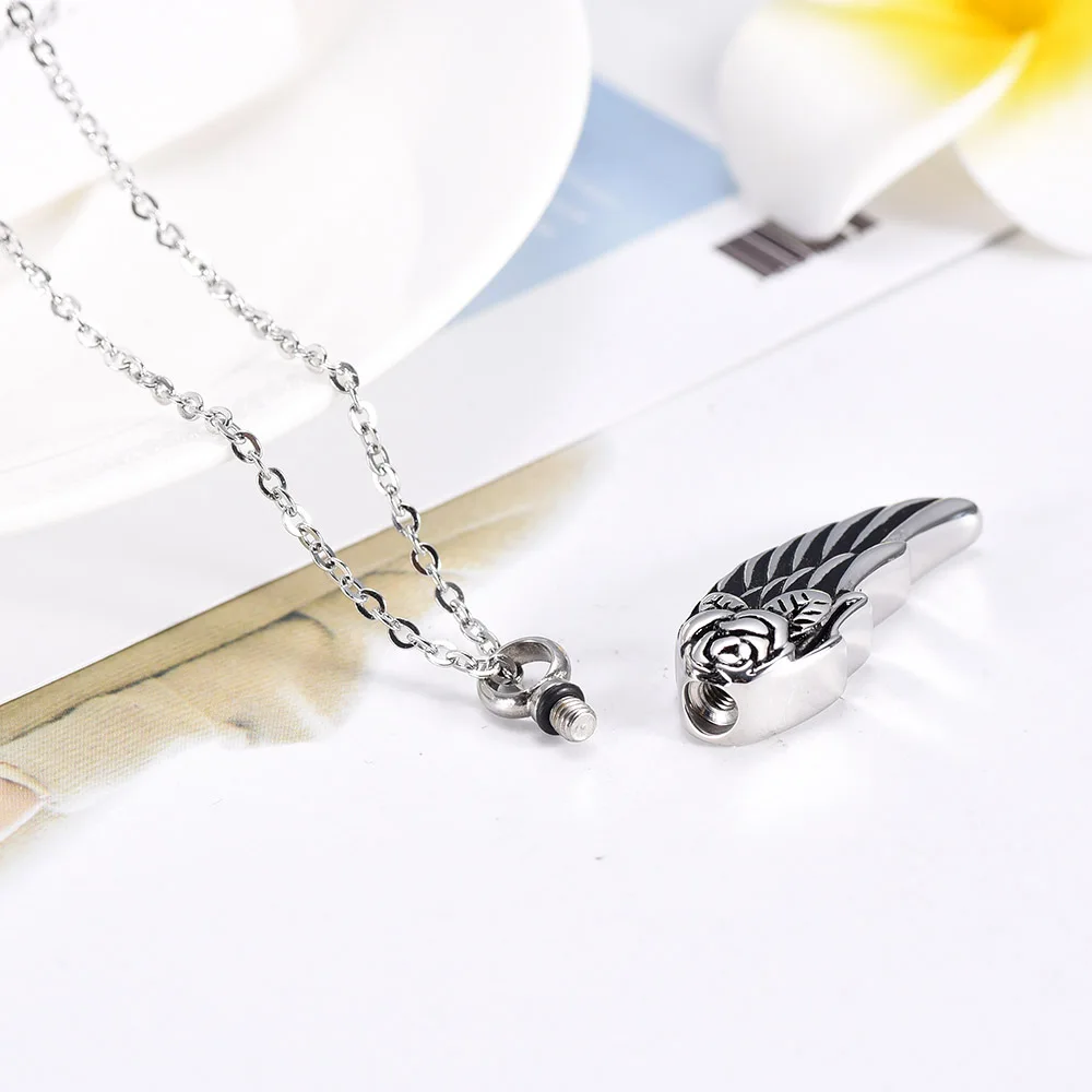 Urn Necklace for Ashes Memorial Cremation Jewelry for Ashes, Angel Wings Silver Urn Locket for Ashes Stainless Steel Urns
