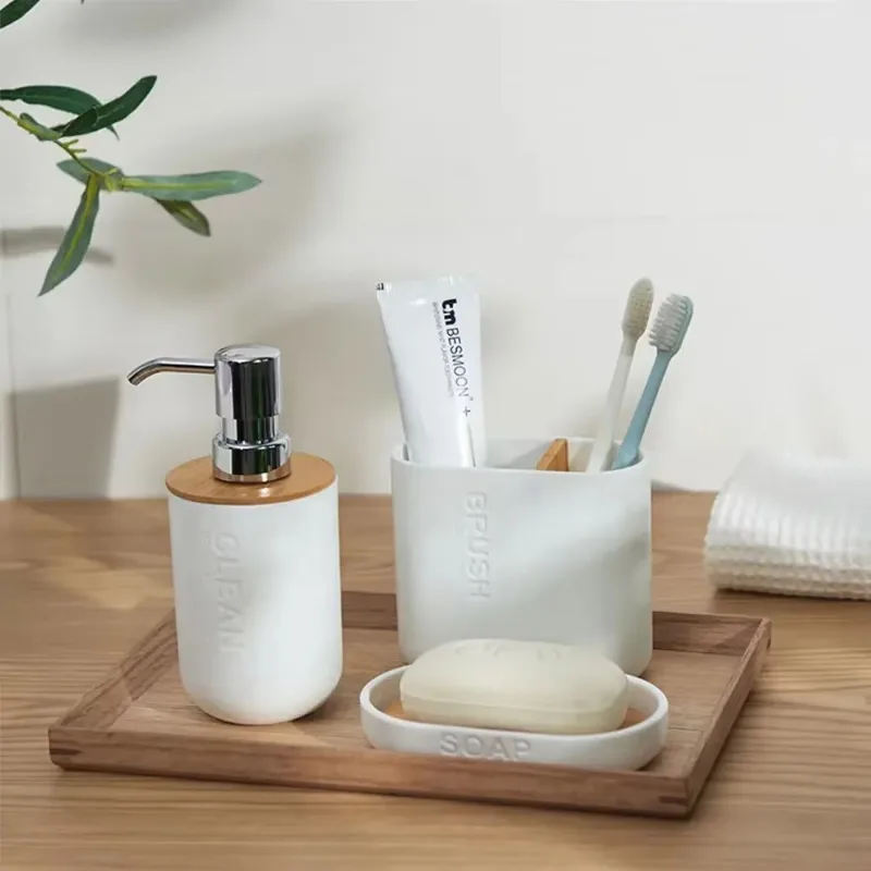 

Бамбуковый набор аксессуаров для ванной комнаты, туалетная щетка, держатель для зубной щетки, дозатор мыла, держатель для мыла, наборы чашек для полоскания полоскания, товары для дома