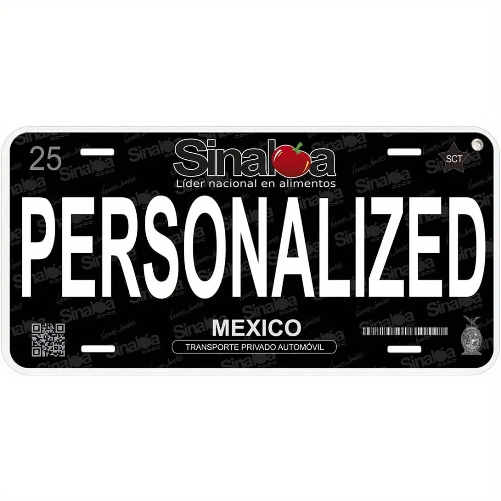 Mexican Black Sinoa Car License Plate - Aluminum Vanity Plate with Modern Design, Wall-Mounted for Vehicles & Home Decor, No Po
