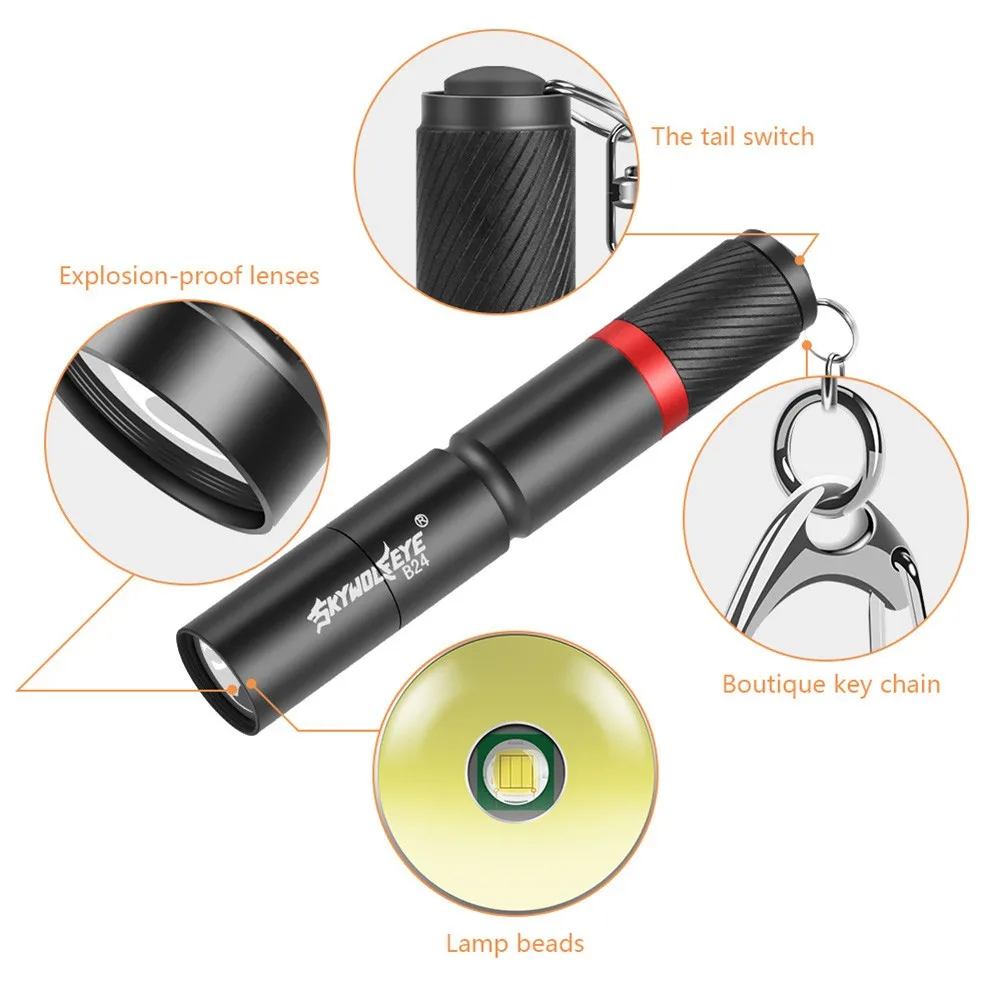 Torch Light Mini Flashlight Household Night Fishing Super Bright XPE Key Ring Torches Mini Aluminum Alloy Black