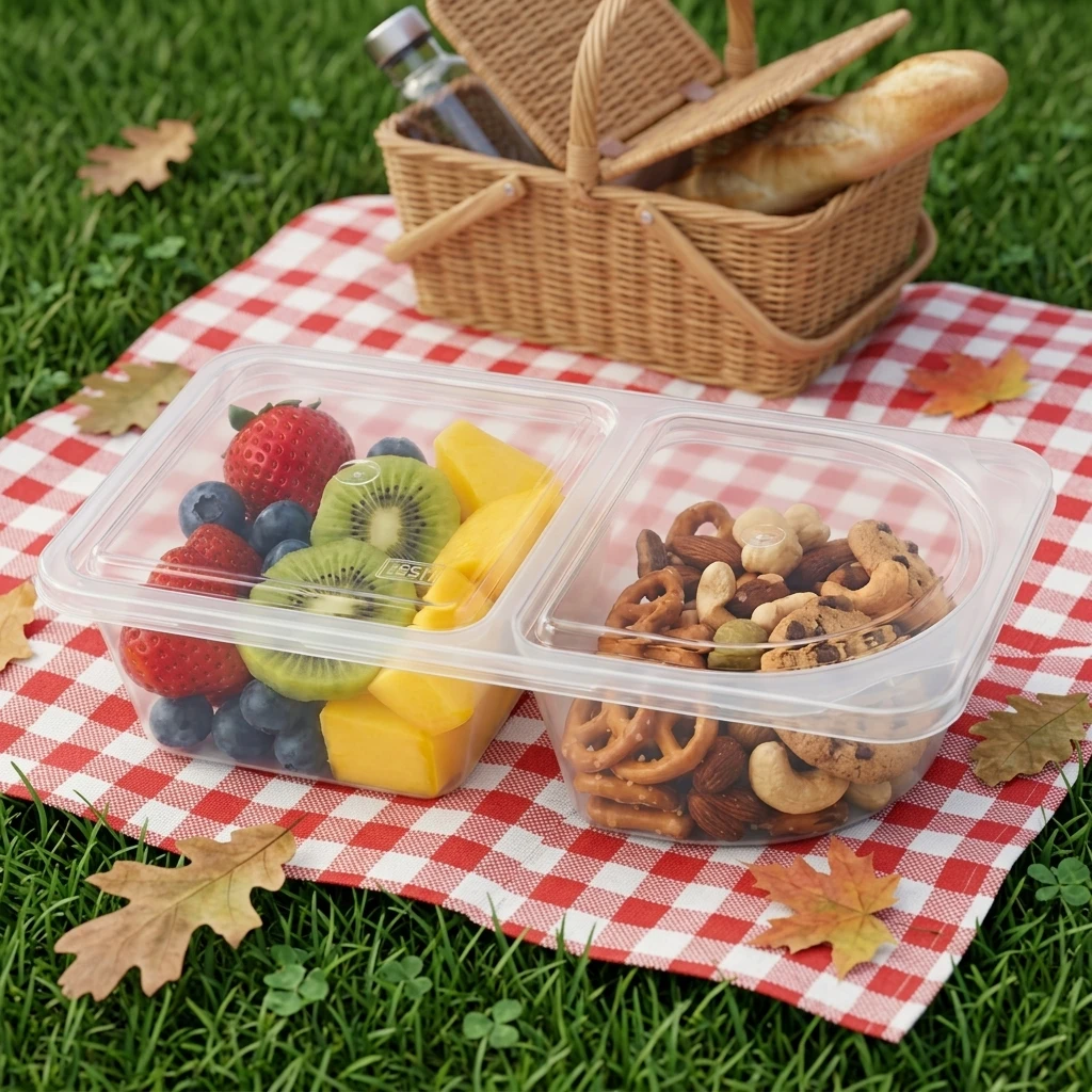 

Double Compartment Sauce Container With Lid Portable Snack Prep Box For Travel And Portion Control